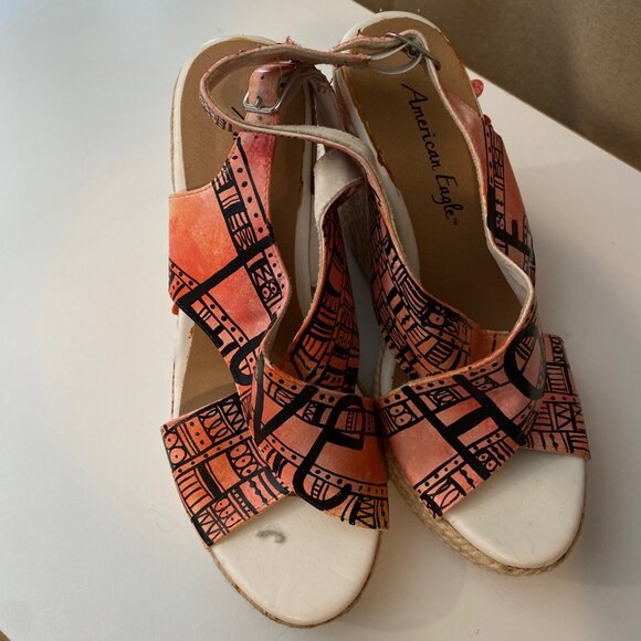 American Eagle Y2K Hope & Love Wedge Sandals Size 8‎ Boho Artsy - Picture 5 of 7